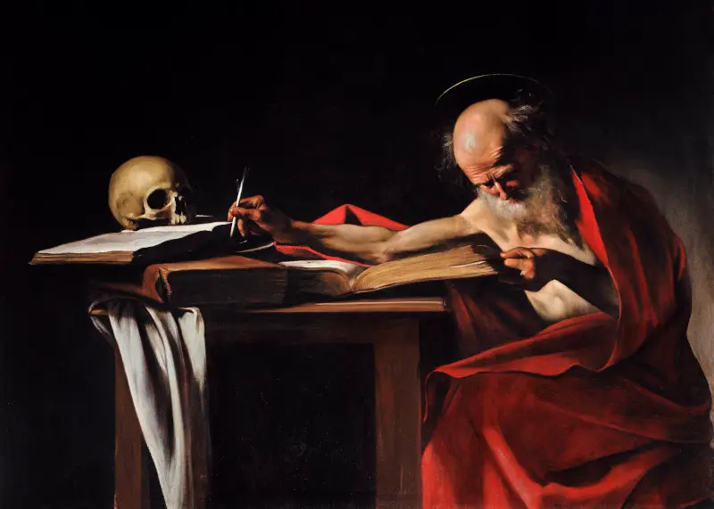 Saint Jerome Writing, Famous Italian Baroque Painting by Caravaggio
